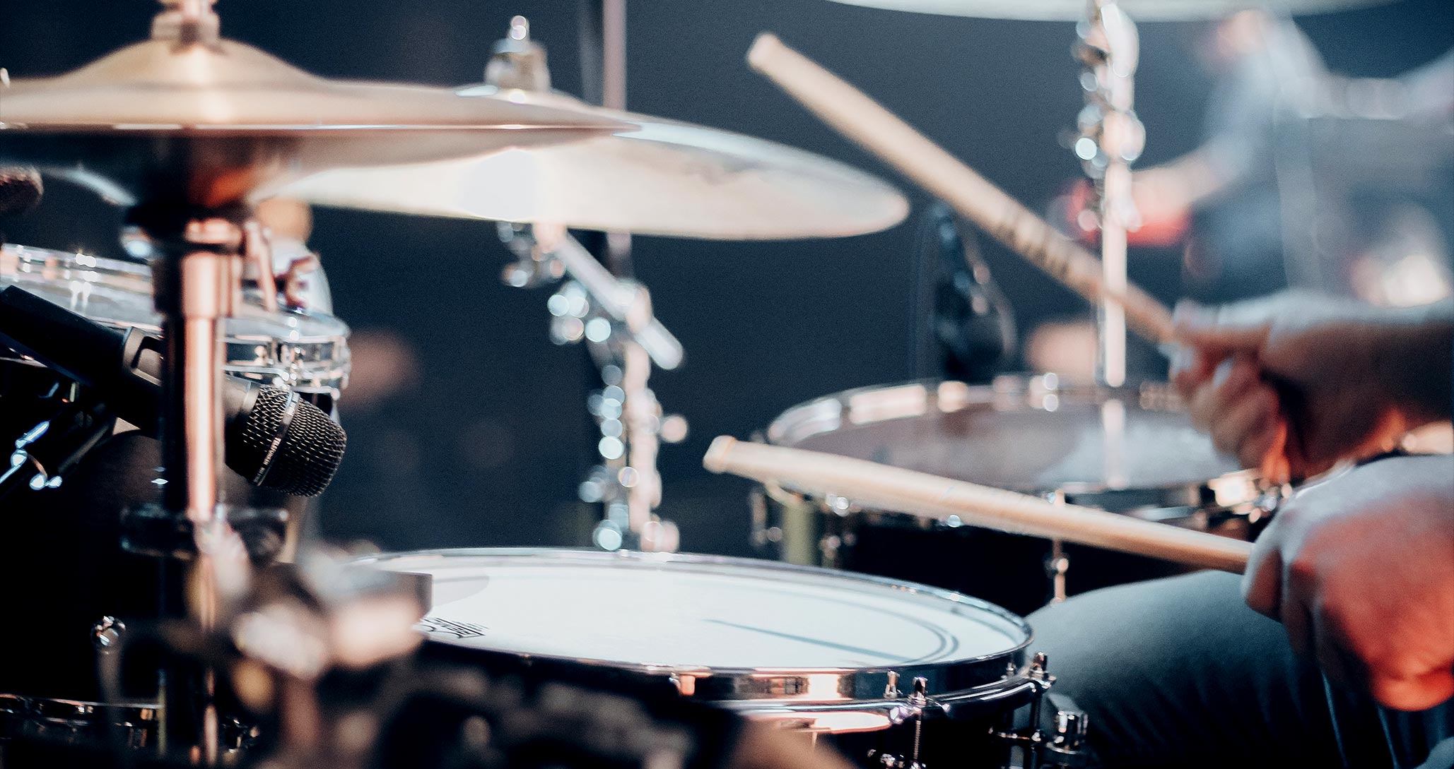 Closeup of someone playing the drums