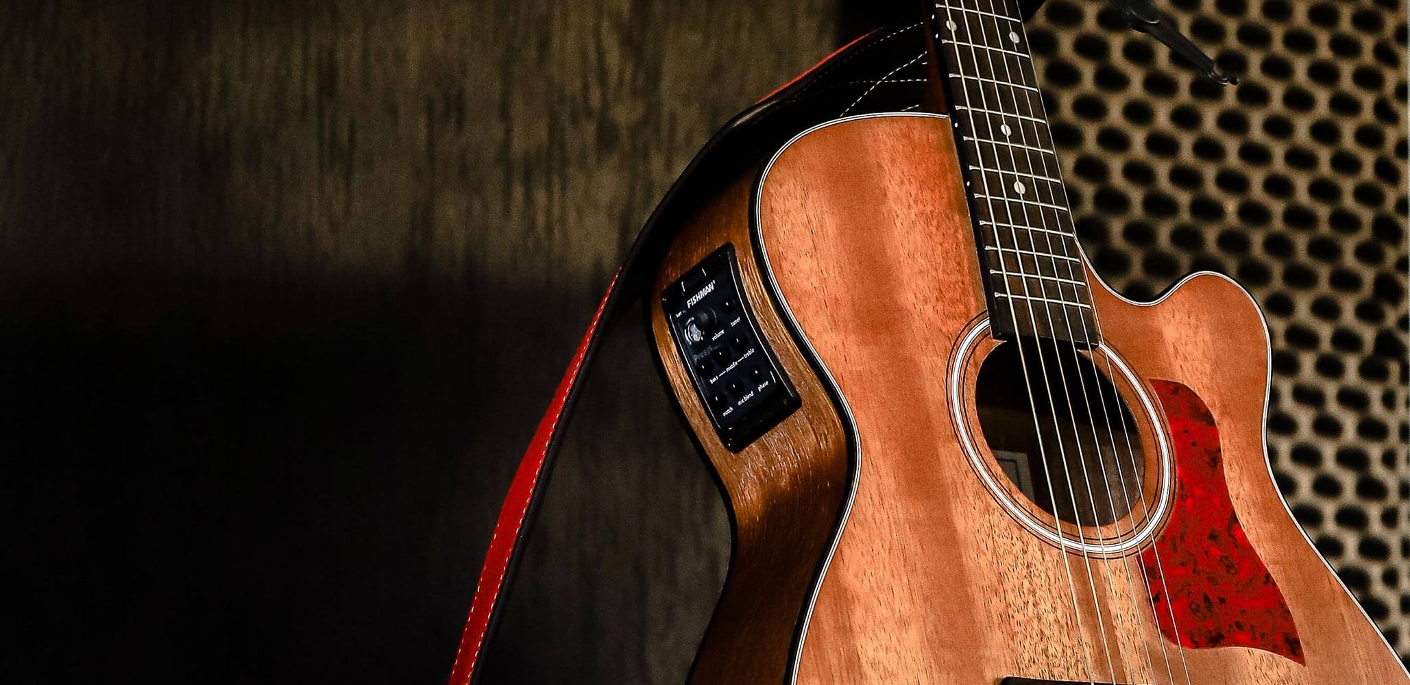 Closeup of an electro acoustic guitar